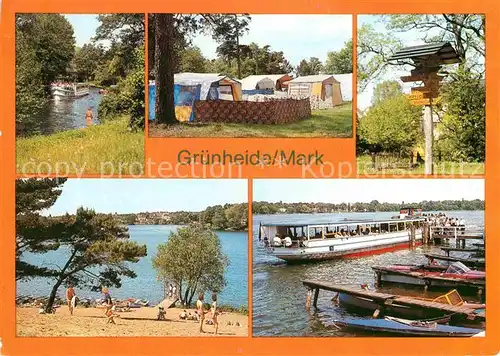 AK / Ansichtskarte Gruenheide Mark Loecknitz Camping am Peetzsee Wanderwegweiser Werlsee Ausflugsboot Kat. Gruenheide Mark