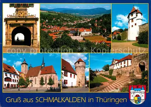 AK / Ansichtskarte Schmalkalden Schloss Wilhelmsburg oestl Tor Panorama Kristallturm Stadtkirche St Georg Pulverturm Suedseite Kat. Schmalkalden