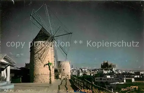 AK / Ansichtskarte Palma de Mallorca Jack el Negro y la Catedral Windmuehle Kathedrale Kat. Palma de Mallorca