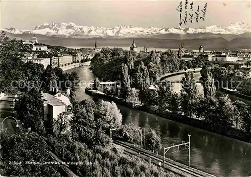 AK / Ansichtskarte Zuerich ZH Panorama mit Limmat Platzspitz Sihl Alpenkette