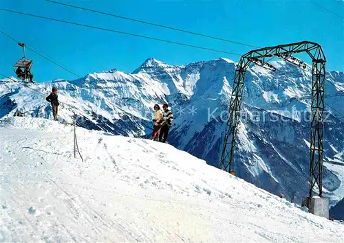 AK / Ansichtskarte Braunwald GL Sesselbahn und Skilift Gumen mit Hausstock Kat. Braunwald