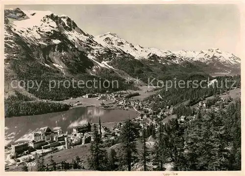 AK / Ansichtskarte St Moritz Dorf GR und Bad St Moritzersee Alpenpanorama Kat. St Moritz