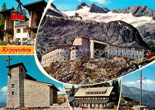 AK / Ansichtskarte Obertraun Berghotel Krippenstein mit Hohem Dachstein Seilbahn Kapelle Schoenberghaus Pionierkreuz Dachsteingebirge Kat. Obertraun