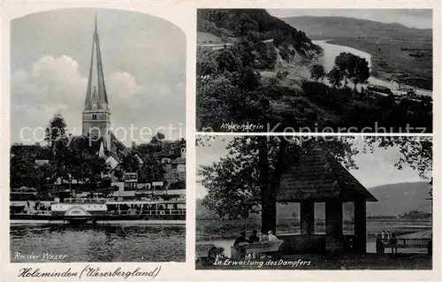 AK / Ansichtskarte Holzminden Weser Kirche Kiekenstein Dampferanlegestelle Kat. Holzminden