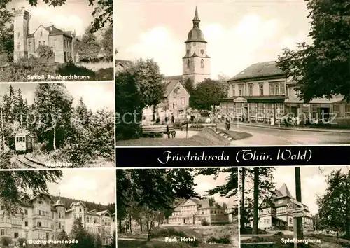 AK / Ansichtskarte Friedrichroda Schloss Reinhardsbrunn waldbahn Kirche Buechig Promenade Parkhotel Spiessberghaus Kat. Friedrichroda