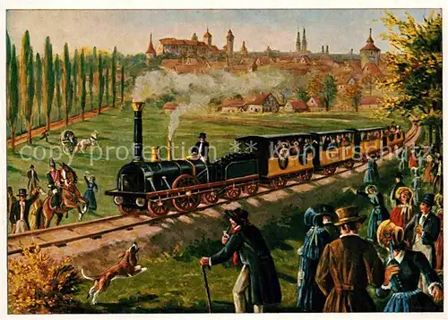 AK / Ansichtskarte Lokomotive Erste deutsche Eisenbahn Nuernberg Fuerth Jahr 1835 Kat. Eisenbahn