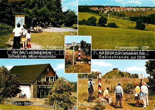 AK / Ansichtskarte Rhoen Region Landesgrenze Schwarzes Moor Rastplatz Frankenheimblick Gasthaus Sennhuette Erdbunker der DDR Kat. Hessen