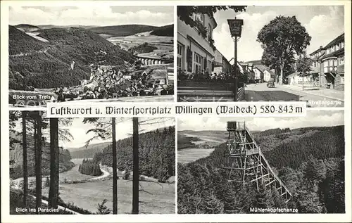 AK / Ansichtskarte Willingen Sauerland Panorama Blick vom Treis Paradies Strassenpartie Muehlenkopfschanze Kat. Willingen (Upland)