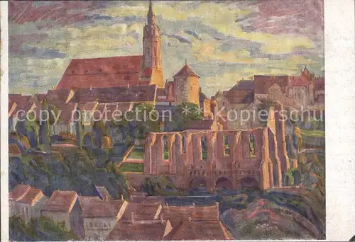 AK / Ansichtskarte Bautzen 1000jaehrige Stadt Petrikirche Nicolairuine oelgemaelde Georg Heine Kuenstlerkarte Kat. Bautzen