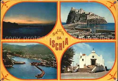 AK / Ansichtskarte Ischia Tramonto Castello Aragonese Porto Chiesa del Soccorso Kat. 