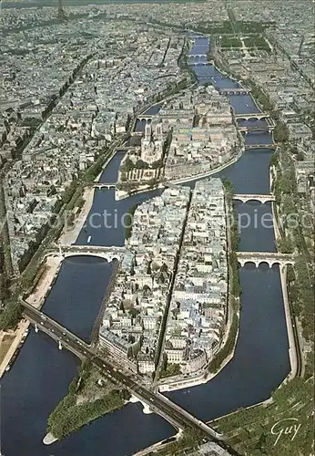 AK / Ansichtskarte Paris Les ponts de la Seine Ile Saint Louis Ile de la Cite Cathedrale Notre Dame vue aerienne Kat. Paris