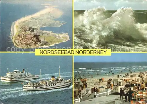 AK / Ansichtskarte Norderney Nordseebad Brandung Faehre Strand Fliegeraufnahme Kat. Norderney