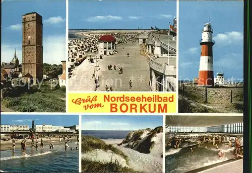 AK / Ansichtskarte Borkum Nordseebad Leuchtturm Strand Promenade Hallenbad Duenen Kat. Borkum