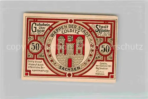 AK / Ansichtskarte Colditz Wappen Toepfer 50 Pfennig Kat. Colditz