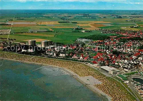 AK / Ansichtskarte Buesum Nordseebad Korbstrand Fliegeraufnahme Kat. Buesum