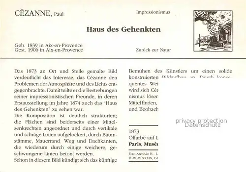 AK / Ansichtskarte Kuenstlerkarte Paul Cezanne Haus des Gehenkten 1873 Impressionismus Kat. Kuenstlerkarte