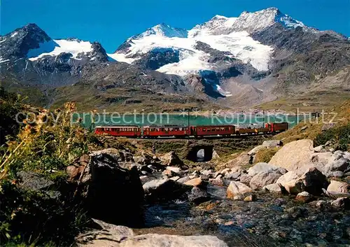 AK / Ansichtskarte Eisenbahn Bernina Express Lago Bianco Bernina Pass Piz Cambrena  Kat. Eisenbahn