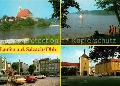 AK / Ansichtskarte Laufen Salzach Uferpartie am Fluss Kirche Marktplatz Torbogen Badestrand See Kat. Laufen