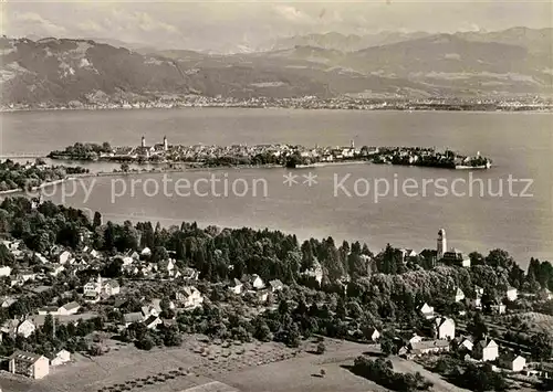 AK / Ansichtskarte Schachen Lindau mit Alpenkette Fliegeraufnahme Kat. Lindau (Bodensee)