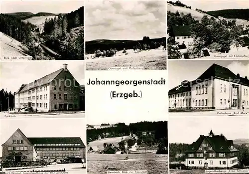 AK / Ansichtskarte Johanngeorgenstadt Unterjugel Farbmuehle Oberjugel Plattenberg Poliklinik Kulturhaus Karl Marx HO Wismut Jugendkaufhaus Jugendherberge Kat. Johanngeorgenstadt