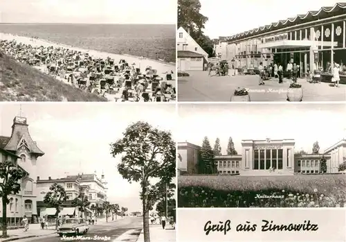 AK / Ansichtskarte Zinnowitz Ostseebad Strand Konsum Kaufhalle Karl Marx Strasse Kulturhaus