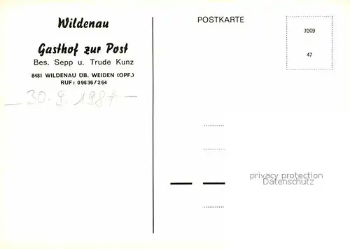 AK / Ansichtskarte Wildenau Oberpfalz Gasthof zur Post Kat. Ploessberg