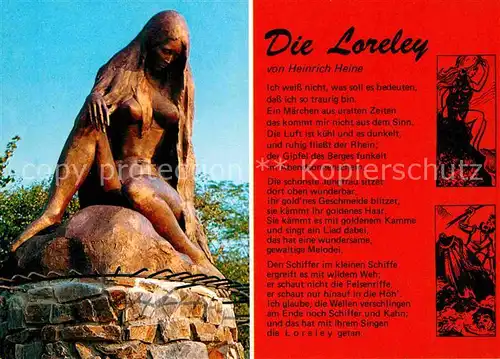 AK / Ansichtskarte St Goarshausen Rhein Loreley von Heinrich Heine Lyrik Statue Sage