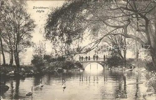 Zuerichhorn Idyll an der Bruecke Kat. Zuerich