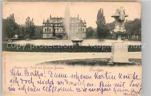 Dresden Palais und Teich im Grossen Garten Kat. Dresden Elbe