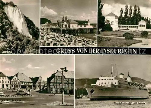 Insel Ruegen Koenigstuhl Kreidefelsen Sellin Seebruecke Goehren Kurhaus Bergen Eisenbahnfaehrschiff MS Sassnitz Kat. Bergen