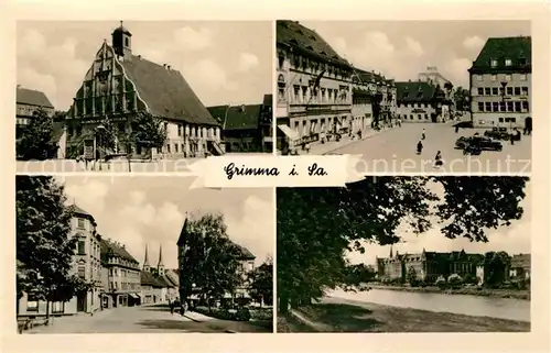 Grimma Rathaus Marktplatz Strassenpartie Uferpartie an der Mulde Kat. Grimma