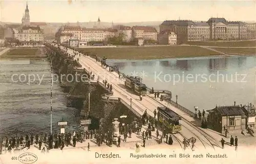 AK / Ansichtskarte Strassenbahn Dresden Augustusbruecke  Kat. Strassenbahn