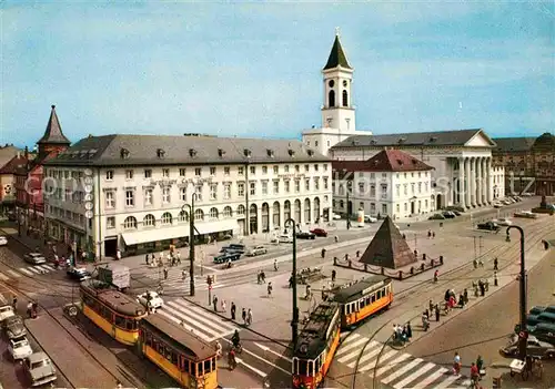 AK / Ansichtskarte Strassenbahn Karlsruhe Marktplatz Kat. Strassenbahn