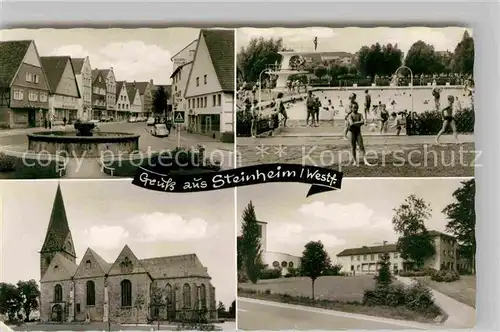 AK / Ansichtskarte Steinheim Westfalen Dorfbrunnen Schwimmbad Kirche Kat. Steinheim