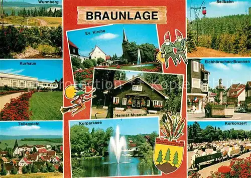 AK / Ansichtskarte Braunlage Seilbahn Eichh?rnchen Brunnen Kurhaus Wurmberg Heimat Museum Kurkonzert Kat. Braunlage Harz