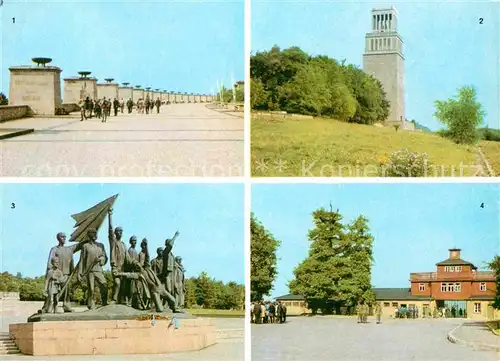 AK / Ansichtskarte Buchenwald Weimar Nationale Mahn und Gedenkstaette Strasse der Nationen Glockenturm Gruppenplastik Eingang Lager Kat. Weimar