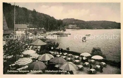 AK / Ansichtskarte Zschopau Talsperre Kriebstein Motorboot Station  Kat. Zschopau