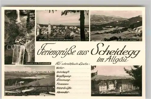 AK / Ansichtskarte Scheidegg Allgaeu Blasenberg Kreuz Wasserfall Kinderheilstaette Kat. Scheidegg