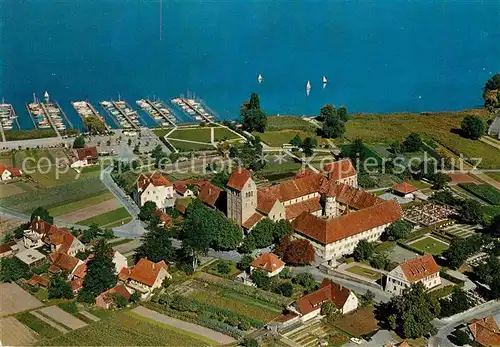 AK / Ansichtskarte Mittelzell Benediktinerabtei Hafen Fliegeraufnahme Kat. Reichenau Bodensee