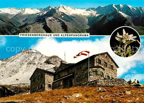 AK / Ansichtskarte Friesenberghaus mit Riffler Blick von der Friesenberg Scharte gegen Hauptkamm Schwarzenstein Weissspitze Edelweiss Gebirgspanorama