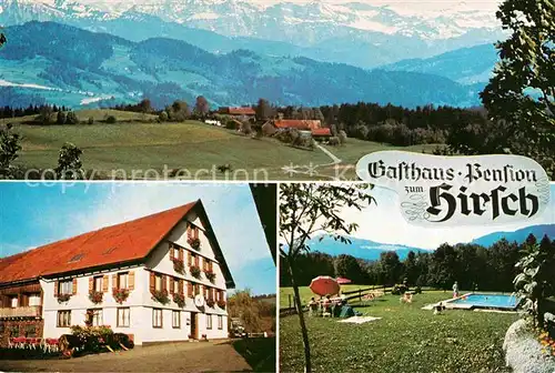 AK / Ansichtskarte Hagspiel Allgaeu Gasthof Pension Hirsch Swimming Pool Landschaftspanorama Alpen Kat. Scheidegg