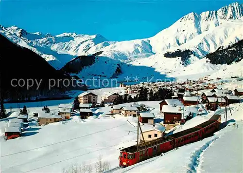 AK / Ansichtskarte Bugnei Winterpanorama gegen Piz Badus und Skigebiet von Milez Eisenbahn Kat. Sedrun