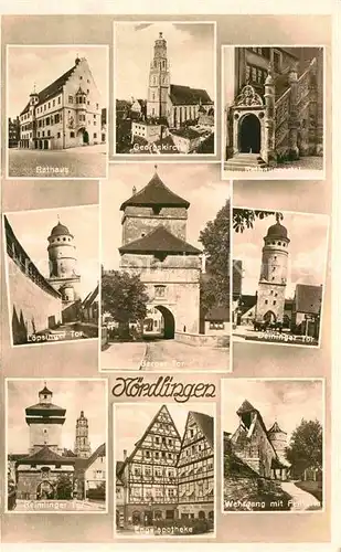 AK / Ansichtskarte Noerdlingen Rathaus Loepsinger Tor Georgskirche Rathausportal Kat. Noerdlingen