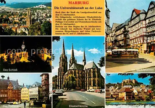 AK / Ansichtskarte Marburg Lahn Universitaetsstadt Schloss Rathaus Elisabethkirche Marktbrunnen Kat. Marburg