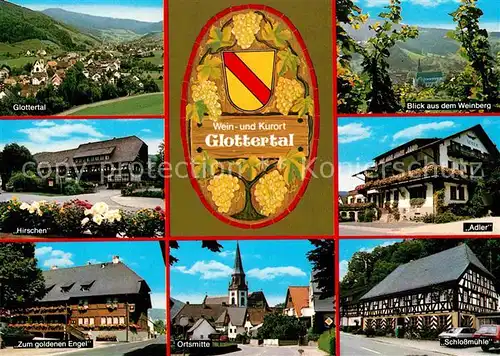 AK / Ansichtskarte Glottertal Panorama Weinberg Hotels Restaurants Fachwerk Ortsmitte Kirche Weinort Kurort Kat. Glottertal Schwarzwald