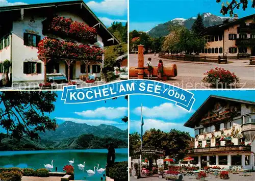 AK / Ansichtskarte Kochel See Ortsmotiv Blumenschmuck Hotel Restaurant Platz Brunnen Alpenpanorama Kat. Kochel a.See