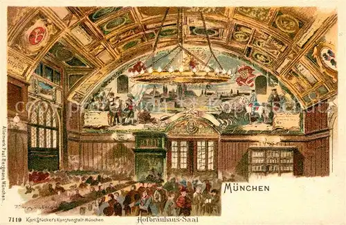 AK / Ansichtskarte Muenchen Hofbraeuhaus Saal Kuenstlerkarte  Kat. Muenchen