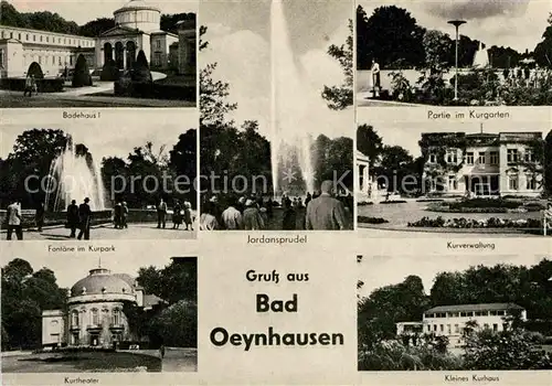 AK / Ansichtskarte Bad Oeynhausen Badhaus I Jordansprudel Kurgarten Fontaene im Kurpark Kurverwaltung Kurtheater Kleines Kurhaus Kat. Bad Oeynhausen