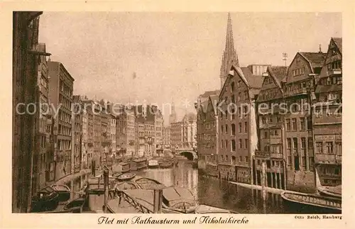 AK / Ansichtskarte Hamburg Flet Rathausturm Nikolaikirche Kat. Hamburg