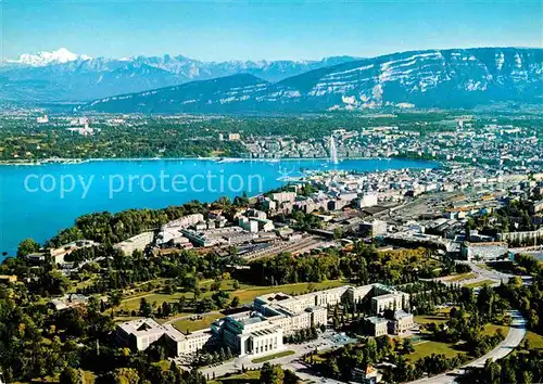 AK / Ansichtskarte Geneve GE Le Palais des Nations Lac Leman et le Mont Blanc Genfersee Alpenpanorama Fliegeraufnahme Kat. Geneve